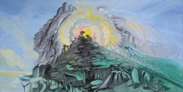 Pittura intitolato "Montagne et soleil" da Hilda Garman, Opera d'arte originale, Olio Montato su Telaio per barella in legno