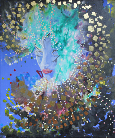 Картина под названием "Enluminure de visag…" - Hilda Garman, Подлинное произведение искусства, Акрил Установлен на Деревянна…