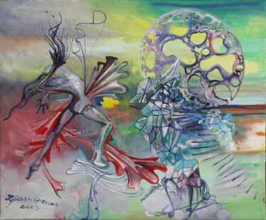 Malarstwo zatytułowany „Danse autour de l'é…” autorstwa Hilda Garman, Oryginalna praca, Olej Zamontowany na Drewniana rama n…
