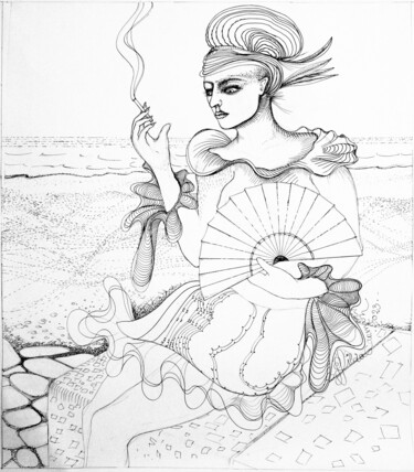 Dibujo titulada "Eliane Idealisée" por Hilda Garman, Obra de arte original, Rotulador