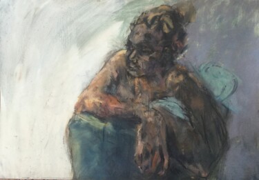 Schilderij getiteld "Model on a seat wit…" door Hilde Plessers, Origineel Kunstwerk, Olie