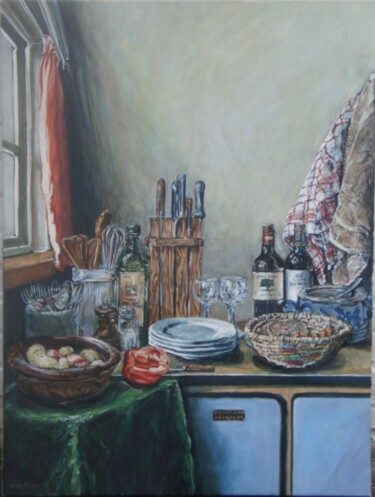 Malerei mit dem Titel "Near the kitchen wi…" von Hilde Plessers, Original-Kunstwerk, Öl