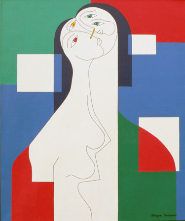 Painting titled "Trio" by Hildegarde Handsaeme, Original Artwork, Acrylic Mounted on Wood Stretcher frame