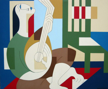 Painting titled "The Banjo Player" by Hildegarde Handsaeme, Original Artwork, Acrylic