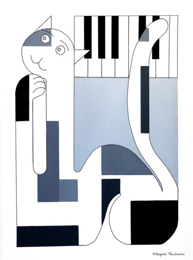 Dibujo titulada "Le Chat Zen" por Hildegarde Handsaeme, Obra de arte original, Acrílico
