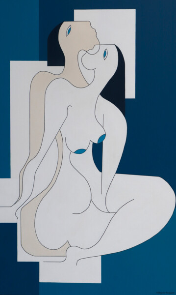 Dessin intitulée "Relaxing Blues" par Hildegarde Handsaeme, Œuvre d'art originale, Acrylique Monté sur Aluminium