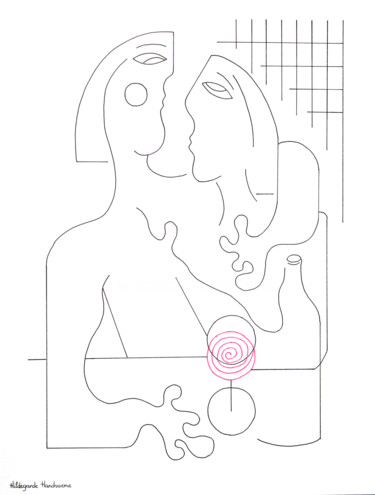 Dessin intitulée "Essence Vibrante" par Hildegarde Handsaeme, Œuvre d'art originale, Encre