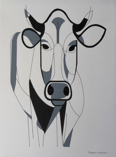 Tekening getiteld "La Vache numéro deux" door Hildegarde Handsaeme, Origineel Kunstwerk, Acryl