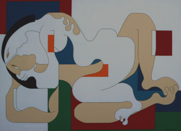 Painting titled "Le pied connecté" by Hildegarde Handsaeme, Original Artwork, Acrylic Mounted on Aluminium