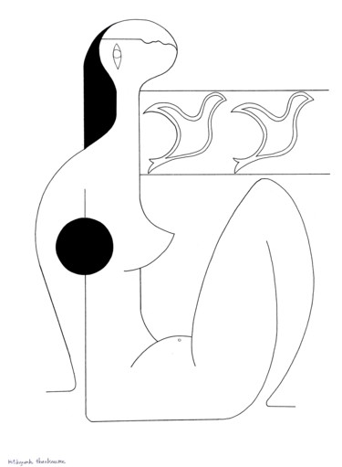 Dessin intitulée "Un moment décontrac…" par Hildegarde Handsaeme, Œuvre d'art originale, Encre