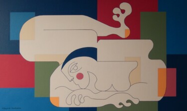 Schilderij getiteld "Pose-Télévision" door Hildegarde Handsaeme, Origineel Kunstwerk, Acryl Gemonteerd op Aluminium
