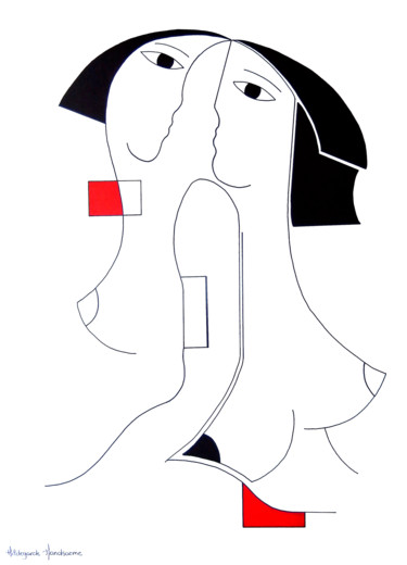 Zeichnungen mit dem Titel "Univisie with red a…" von Hildegarde Handsaeme, Original-Kunstwerk, Tinte