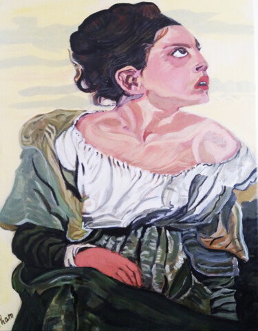 Peinture intitulée "Jeune orpheline au…" par Hilham Balar, Œuvre d'art originale, Acrylique