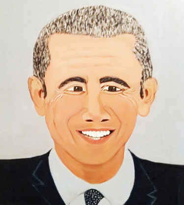 Peinture intitulée "Portrait de Barack…" par Hilham Balar, Œuvre d'art originale, Acrylique