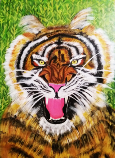 Картина под названием "Portrait d'un tigre…" - Hilham Balar, Подлинное произведение искусства, Акрил