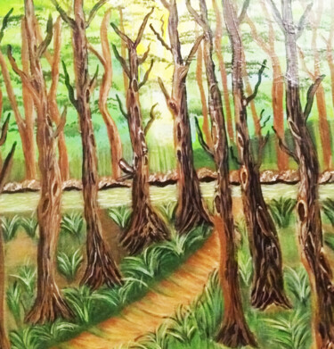 Schilderij getiteld "Forêt verte de Fran…" door Hilham Balar, Origineel Kunstwerk, Acryl