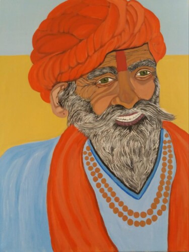 Peinture intitulée "Portrait d'un Indien" par Hilham Balar, Œuvre d'art originale, Acrylique