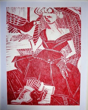 Printmaking titled "The Dress." by Hilary Mullany, Original Artwork, Linocuts