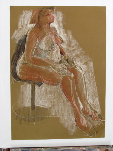 Drawing titled "Girl in Office chai…" by Hilary Mullany, Original Artwork, Pastel