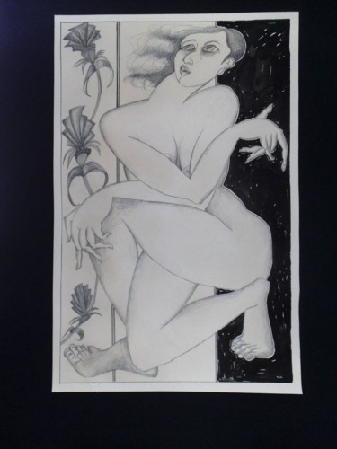 Drawing titled "Stylized Kneeling N…" by Hilary Mullany, Original Artwork, Ink