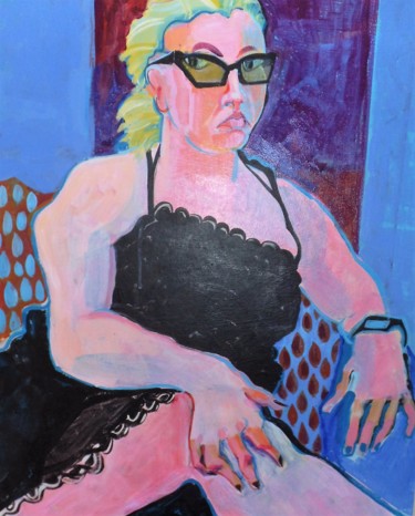 Malerei mit dem Titel "Girl with Glasses." von Hilary Mullany, Original-Kunstwerk, Acryl