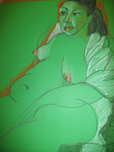Dessin intitulée "Draped Nude 2." par Hilary Mullany, Œuvre d'art originale, Conté