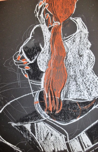 Zeichnungen mit dem Titel "La Modelo" von Hilary Mullany, Original-Kunstwerk, Pastell