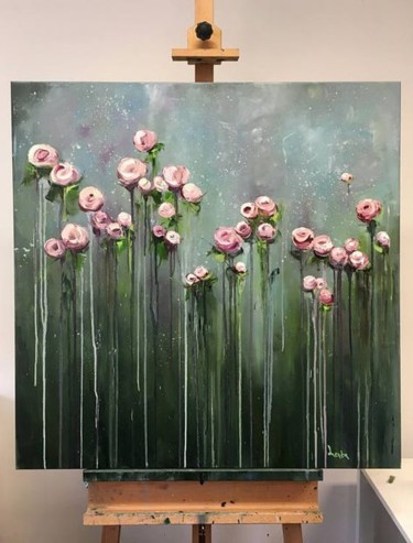Peinture intitulée "fleurs roses" par Art World, Œuvre d'art originale, Autre