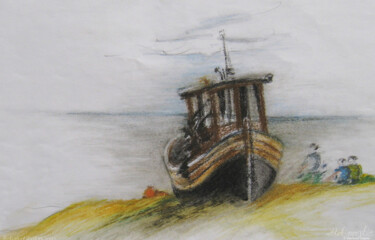 Painting titled "57 Fischerboot Used…" by Hipplers-Eberart, Original Artwork, Chalk