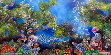 Pintura titulada "24 Müll im Meer töt…" por Hipplers-Eberart, Obra de arte original, Oleo Montado en Bastidor de camilla de…