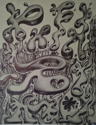 Drawing titled "QUI MANGE QUI? DESS…" by Hippo, Original Artwork, Ballpoint pen