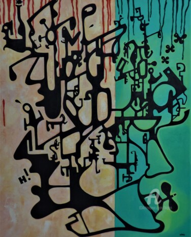Peinture intitulée "TRIPLE JE" par Hippo, Œuvre d'art originale, Huile