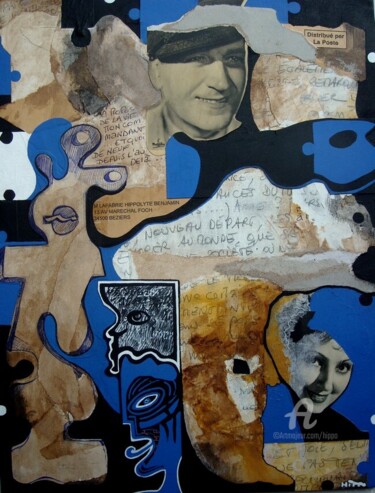 Painting titled "QUOI DE NEUF...MON…" by Hippo, Original Artwork, Collages