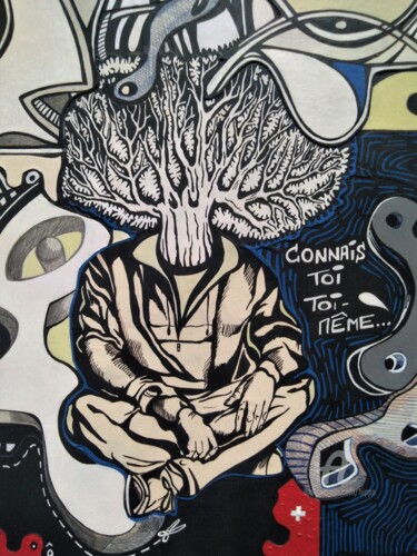 Peinture intitulée "CONNAIS-TOI TOI MEM…" par Hippo, Œuvre d'art originale, Collages