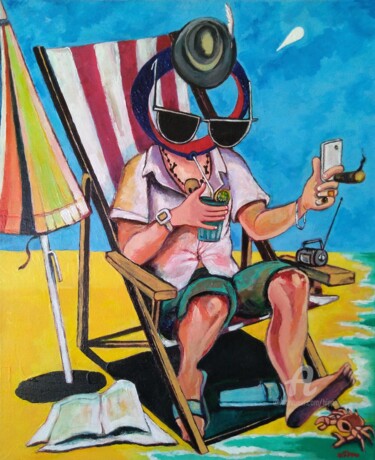 Painting titled "TOURISTE A LA PLAGE" by Hippo, Original Artwork, Acrylic