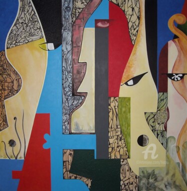 Pittura intitolato "QUATRE PERSONNAGES" da Hippo, Opera d'arte originale, Acrilico