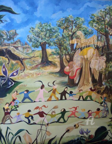 Peinture intitulée "LA FARANDOLE" par Hippo, Œuvre d'art originale, Huile
