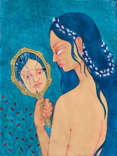 Painting titled "A mother's confessi…" by Hiranya R, Original Artwork, Watercolor