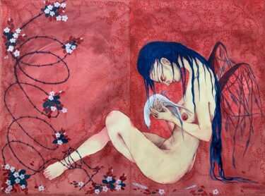 Schilderij getiteld "I was once a bird (…" door Hiranya R, Origineel Kunstwerk, Aquarel