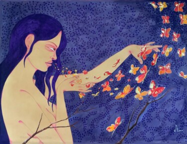 Peinture intitulée "With my breath I (C…" par Hiranya R, Œuvre d'art originale, Aquarelle