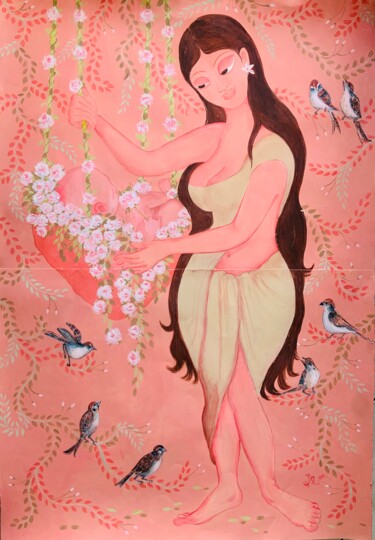 Peinture intitulée "A TALE FROM THE SPA…" par Hiranya R, Œuvre d'art originale, Gouache