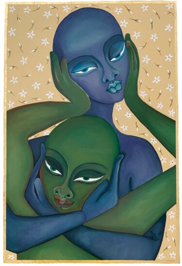 Painting titled "SISTERS" by Hiranya R, Original Artwork, Acrylic Mounted on Wood Stretcher frame