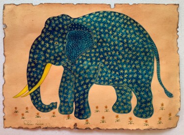 Desenho intitulada "MAJESTIC TUSKER" por Hiranya R, Obras de arte originais, Guache