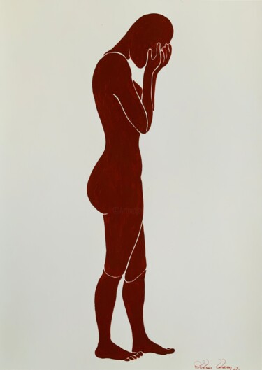 Dessin intitulée "Heaviness of Heart" par Hiranya R, Œuvre d'art originale, Acrylique