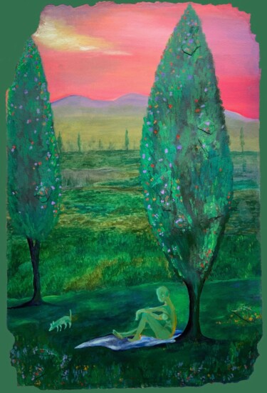 Peinture intitulée "THE SHELTERING GARD…" par Hiranya R, Œuvre d'art originale, Huile