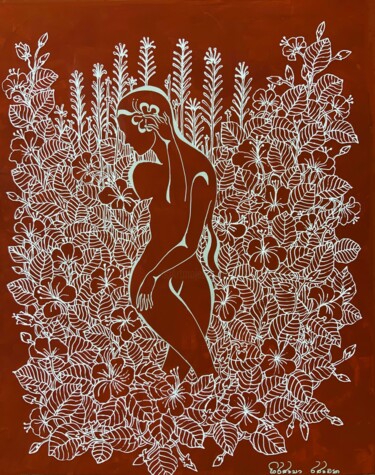 图画 标题为“Hibiscus Garden” 由Hiranya R, 原创艺术品, 墨