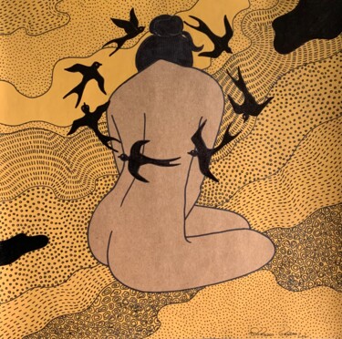 「Swallow Songs」というタイトルの描画 Hiranya Rによって, オリジナルのアートワーク, インク