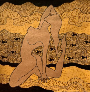 Dibujo titulada "By the River" por Hiranya R, Obra de arte original, Tinta