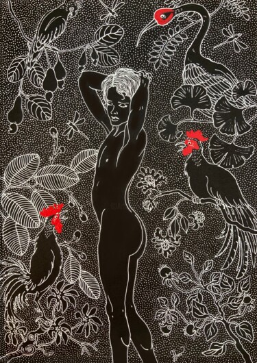 Рисунок под названием "Morning Bliss" - Hiranya R, Подлинное произведение искусства, Чернила