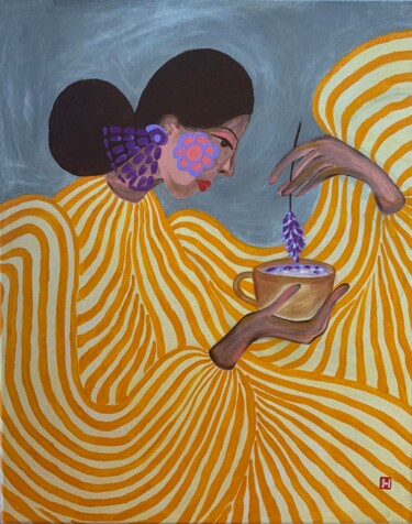 Картина под названием "Lavender Tea" - Hiranya R, Подлинное произведение искусства, Акрил Установлен на Деревянная рама для…